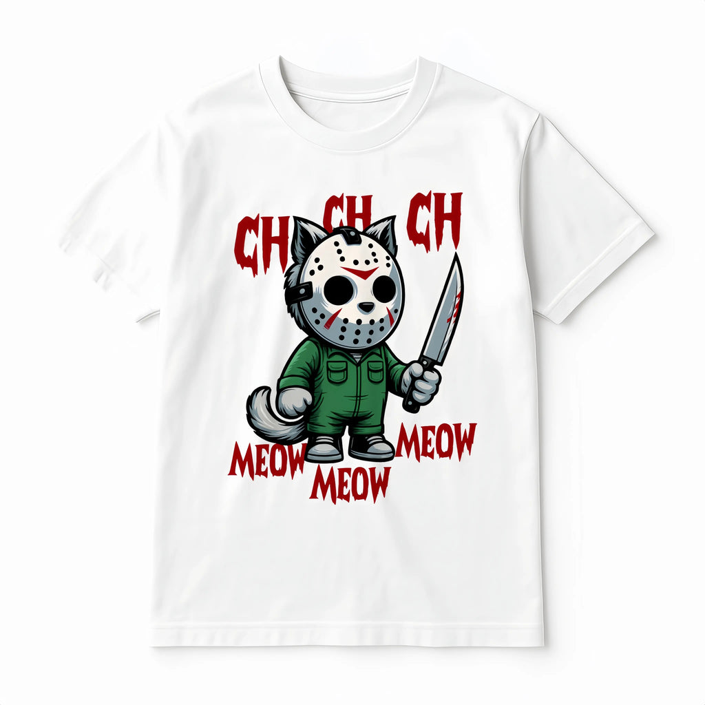 MEOW Scary Cat Print Short Sleeve Unisex Oversized Gothic Y2K Halloween Gift Soft Cotton Loose Fit Casual Top