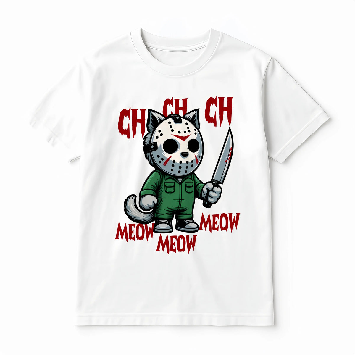 MEOW Scary Cat Print Short Sleeve Unisex Oversized Gothic Y2K Halloween Gift Soft Cotton Loose Fit Casual Top