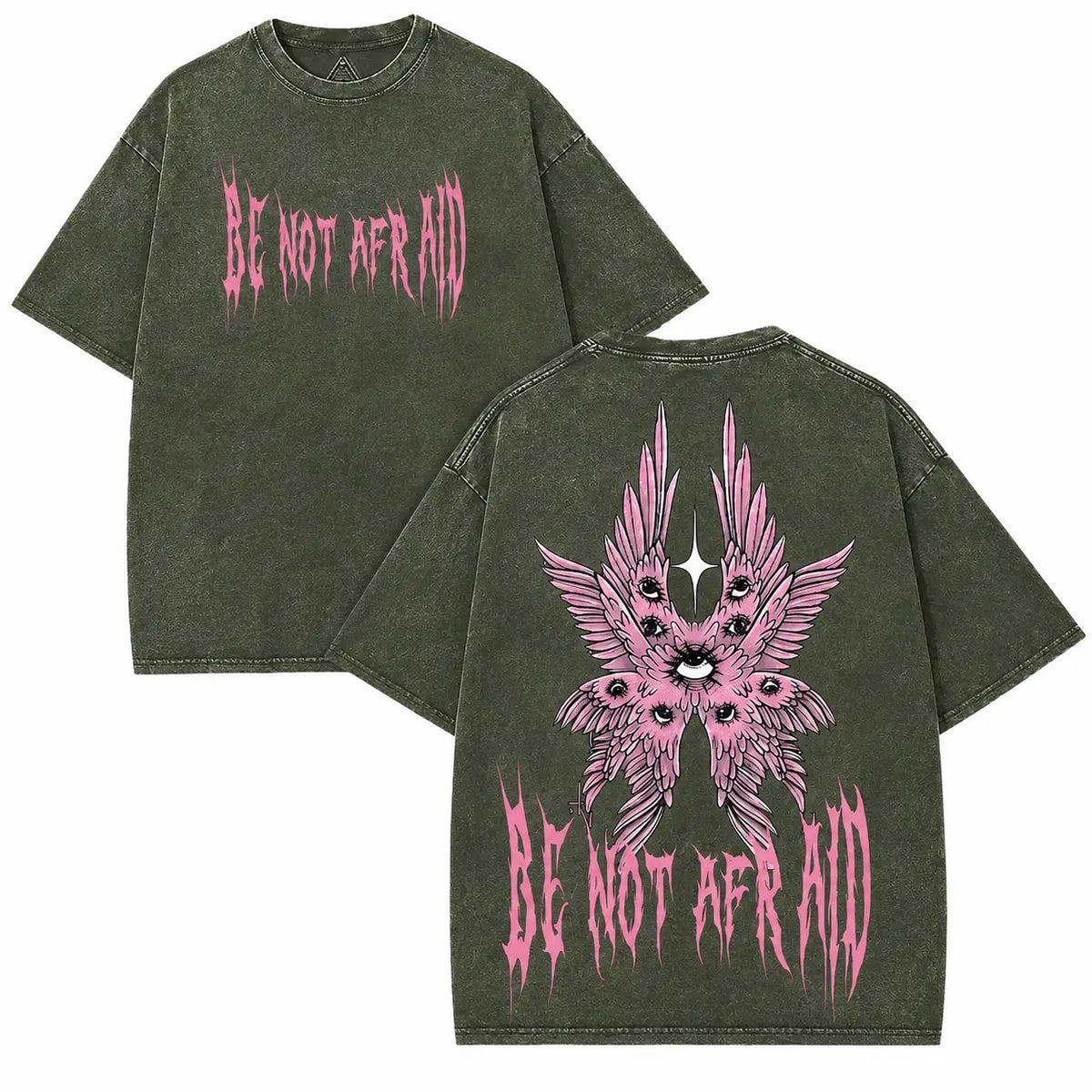 Back to School Men's Gothic Unisex Short-Sleeve 100% Cotton T-Shirt, 'Be Not Afraid' Printed Wings, Loose Distressed Baggy Oversized Casual Menswear, Alt Clothes Retro Streetwear Top, Whimsical Festive Father's Day Pick, Tshirt, Shortsleeve