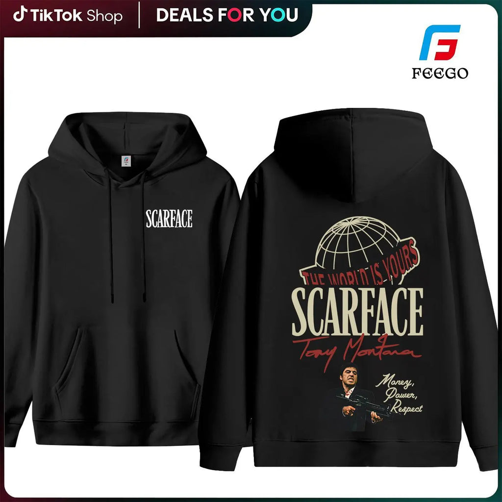 FEEGO Scarface Men's 2-Sided Graphic Tee - 100% Pure Cotton Shortsleeve Round Neck Top, The World is Yours Tony Montana Design, Men's Clothing for Movie Fans, Good Graphic Tees Streetwear Casual Gift for Him Menswear Tshirt
