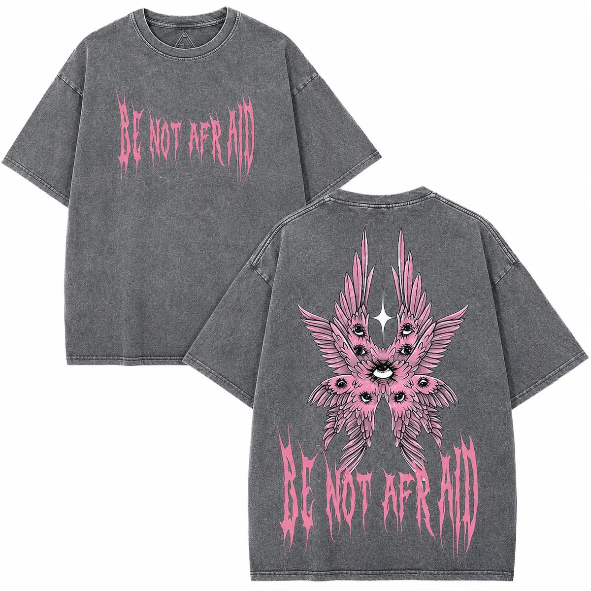 Back to School Men's Gothic Unisex Short-Sleeve 100% Cotton T-Shirt, 'Be Not Afraid' Printed Wings, Loose Distressed Baggy Oversized Casual Menswear, Alt Clothes Retro Streetwear Top, Whimsical Festive Father's Day Pick, Tshirt, Shortsleeve