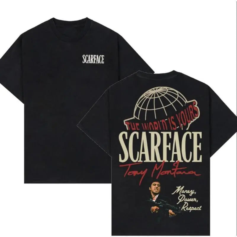 FEEGO Scarface Men's 2-Sided Graphic Tee - 100% Pure Cotton Shortsleeve Round Neck Top, The World is Yours Tony Montana Design, Men's Clothing for Movie Fans, Good Graphic Tees Streetwear Casual Gift for Him Menswear Tshirt