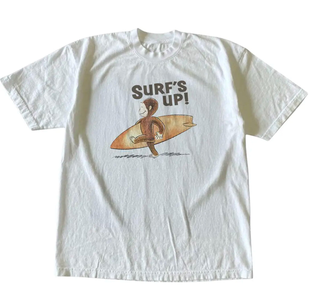 Curious George Surfs Up T-Shirt, Animal Tee, Cartoon Tshirt, Gifts Shirt, Unisex Vintage Graphic Tees Gothic Grunge Y2k Emo Scene Amity Affliction Style Clothes Men Women Streetwear Summer